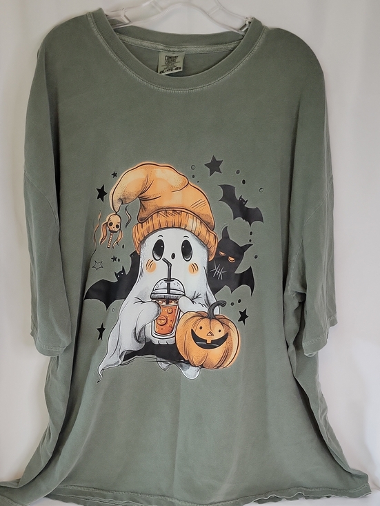Comfort Colors Tops - Comfort Colors Sage Green Ghost Pumpkin Graphic Tee